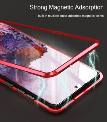Други Бъмпъри за телефони Луксозен алуминиев бъмпър от 2 части с магнити и стъклен протектор гръб оригинален Magnetic Hardware Case за Xiaomi Redmi Note 9S / Xiaomi Redmi Note 9 Pro син